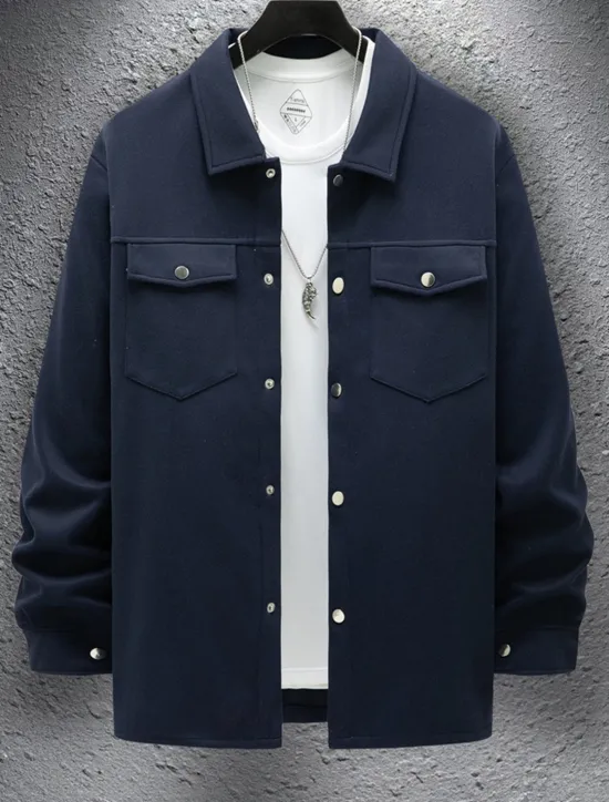 OUKU Men's Shirt Jacket Overshirts Transition Jacket Daily Lightweight Pocket Spring Plain Classic Lapel Regular Black Yellow Navy Blue Green Jacket