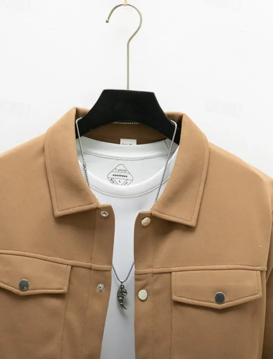 OUKU Men's Shirt Jacket Overshirts Transition Jacket Daily Lightweight Pocket Spring Plain Classic Lapel Regular Black Yellow Navy Blue Green Jacket