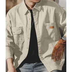 Best OUKU Men's Shirt Jacket Overshirts Transition Jacket Daily Lightweight Pocket Summer Spring Plain Classic Lapel Apricot Black Navy Blue Blue Dark Green Jacket