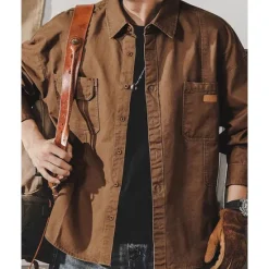 Best OUKU Men's Shirt Jacket Overshirts Transition Jacket Daily Lightweight Pocket Summer Spring Plain Classic Lapel Apricot Black Navy Blue Blue Dark Green Jacket