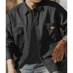 Best OUKU Men's Shirt Jacket Overshirts Transition Jacket Daily Lightweight Pocket Summer Spring Plain Classic Lapel Apricot Black Navy Blue Blue Dark Green Jacket