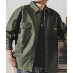 Best OUKU Men's Shirt Jacket Overshirts Transition Jacket Daily Lightweight Pocket Summer Spring Plain Classic Lapel Apricot Black Navy Blue Blue Dark Green Jacket