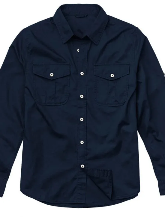 Outlet OUKU Men's Shirt Jacket Overshirt khaki Army Green Dark Blue Long Sleeve Plain Lapel Vacation Daily Front Pocket Clothing Apparel Cotton Cotton Blend Fashion Casual Comfortable