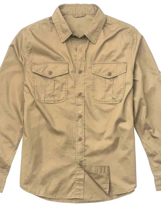 Outlet OUKU Men's Shirt Jacket Overshirt khaki Army Green Dark Blue Long Sleeve Plain Lapel Vacation Daily Front Pocket Clothing Apparel Cotton Cotton Blend Fashion Casual Comfortable