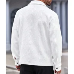 Online OUKU Men's Shirt Jacket Overshirt Jacket Plain Vacation Daily Wear Long Sleeve Lapel Fall & Winter Clothing Apparel Jacquard White