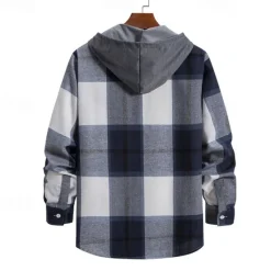 Online OUKU Men's Shirt Jacket Overshirt Plaid Outdoor Daily Pink Purple Green Khaki Long Sleeve Hooded Spring & Fall Clothing Apparel Print
