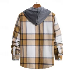 Online OUKU Men's Shirt Jacket Overshirt Plaid Outdoor Daily Pink Purple Green Khaki Long Sleeve Hooded Spring & Fall Clothing Apparel Print