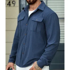 OUKU Men's Shirt Jacket Overshirts Transition Jacket Vacation Lightweight Pocket Summer Spring Plain Classic Lapel Black Navy Blue Blue Army Green Jacket