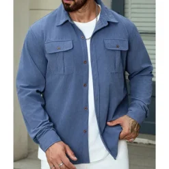 OUKU Men's Shirt Jacket Overshirts Transition Jacket Vacation Lightweight Pocket Summer Spring Plain Classic Lapel Black Navy Blue Blue Army Green Jacket