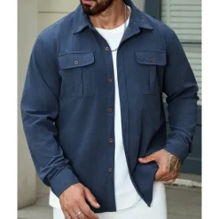 OUKU Men's Shirt Jacket Overshirts Transition Jacket Vacation Lightweight Pocket Summer Spring Plain Classic Lapel Black Navy Blue Blue Army Green Jacket