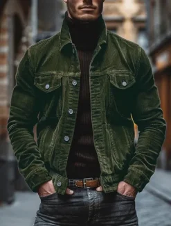 Best OUKU Men's Shirt Jacket Overshirts Transition Jacket Daily Lightweight Pocket Spring Fall Plain Casual Lapel Black Blue Army Green Dark Gray Coffee Jacket
