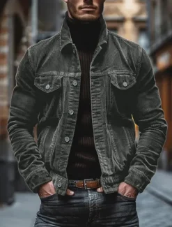 Best OUKU Men's Shirt Jacket Overshirts Transition Jacket Daily Lightweight Pocket Spring Fall Plain Casual Lapel Black Blue Army Green Dark Gray Coffee Jacket
