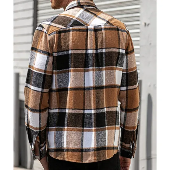 Best OUKU Men's Shirt Jacket Winter Jacket Shacket Plaid / Check Vacation Daily Wear Red Blue Orange Brown Long Sleeve Lapel Winter Autumn / Fall Clothing Apparel Pocket