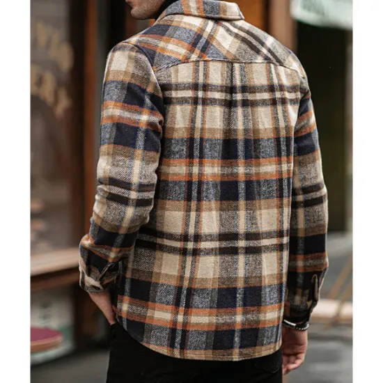 Best OUKU Men's Shirt Jacket Winter Jacket Shacket Plaid / Check Vacation Daily Wear Red Blue Orange Brown Long Sleeve Lapel Winter Autumn / Fall Clothing Apparel Pocket