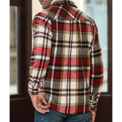Best OUKU Men's Shirt Jacket Winter Jacket Shacket Plaid / Check Vacation Daily Wear Red Blue Orange Brown Long Sleeve Lapel Winter Autumn / Fall Clothing Apparel Pocket