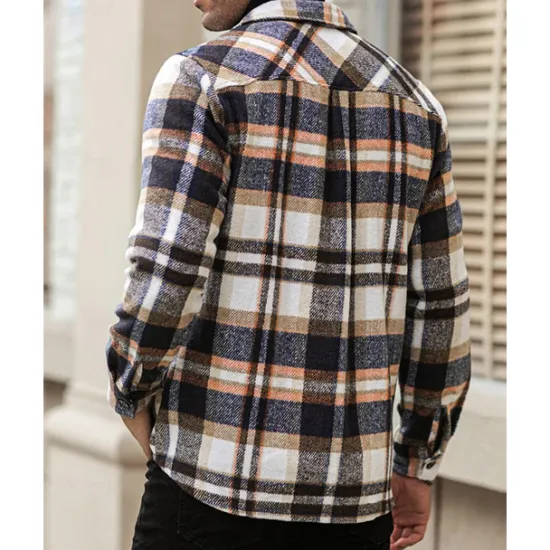Best OUKU Men's Shirt Jacket Winter Jacket Shacket Plaid / Check Vacation Daily Wear Red Blue Orange Brown Long Sleeve Lapel Winter Autumn / Fall Clothing Apparel Pocket