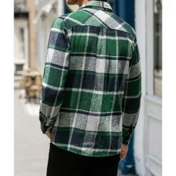Best OUKU Men's Shirt Jacket Winter Jacket Shacket Plaid / Check Vacation Daily Wear Red Blue Orange Brown Long Sleeve Lapel Winter Autumn / Fall Clothing Apparel Pocket