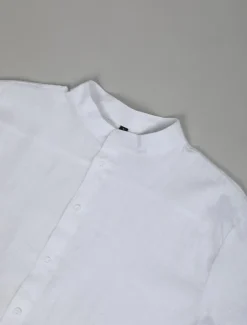 OUKU Men's Shirt Linen Shirt Band Collar Shirt Summer Shirt Beach Wear Button Up Shirt Plain Casual Daily Black White Blue Orange Short Sleeve Band Collar Summer Clothing Apparel