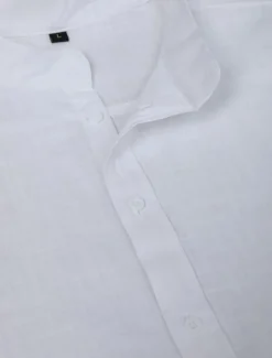 OUKU Men's Shirt Linen Shirt Band Collar Shirt Summer Shirt Beach Wear Button Up Shirt Plain Casual Daily Black White Blue Orange Short Sleeve Band Collar Summer Clothing Apparel