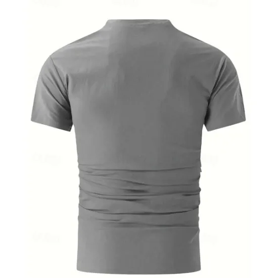 Online OUKU Men's Shirt Linen Shirt Band Collar Shirt Summer Shirt Beach Wear Button Up Shirt Plain Casual Daily Black White Yellow Blue Short Sleeve Collar Summer Clothing Apparel
