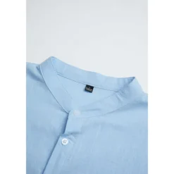 Hot OUKU Men's Shirt Linen Shirt Band Collar Shirt Popover Shirt Summer Shirt Beach Wear Solid Color Hawaiian Holiday Black White Yellow Pink Long Sleeve Henley Summer Spring Clothing Apparel Button-Down