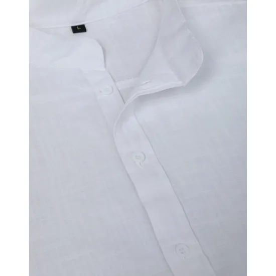 Sale OUKU Men's Shirt Linen Shirt Band Collar Shirt Summer Shirt Beach Wear Button Up Shirt Plain Vacation Curise Black White Blue Orange Short Sleeve Band Collar Summer Clothing Apparel
