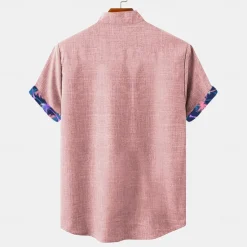 Sale OUKU Men's Shirt Linen Shirt Beach Shirt Summer Hawaiian Shirt Coconut Tree Vacation Holiday Pink Blue khaki Short Sleeves Turndown Summer Clothing Apparel
