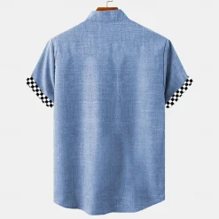 Discount OUKU Men's Shirt Linen Shirt Beach Shirt Summer Hawaiian Shirt Coconut Tree Vacation Holiday Pink Blue khaki Short Sleeves Turndown Summer Clothing Apparel