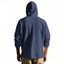 Online OUKU Men's Shirt Linen Shirt Casual Shirt Button Up Shirt Cotton Shirt Plain Vacation Hawaiian Black White Yellow Navy Blue Long Sleeve Hooded Spring Fall Clothing Apparel Pocket