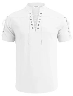 Outlet OUKU Men's Shirt Linen Shirt Casual Shirt Beach Shirt Plain Vacation Hawaiian Black White Blue Brown Short Sleeve Stand Collar Spring & Summer Clothing Apparel Basic