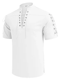 Outlet OUKU Men's Shirt Linen Shirt Casual Shirt Beach Shirt Plain Vacation Hawaiian Black White Blue Brown Short Sleeve Stand Collar Spring & Summer Clothing Apparel Basic