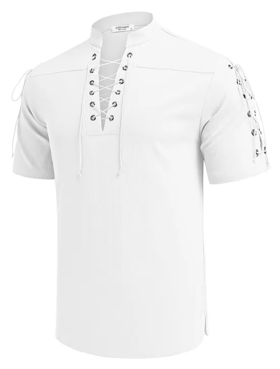 Outlet OUKU Men's Shirt Linen Shirt Casual Shirt Beach Shirt Plain Vacation Hawaiian Black White Blue Brown Short Sleeve Stand Collar Spring & Summer Clothing Apparel Basic