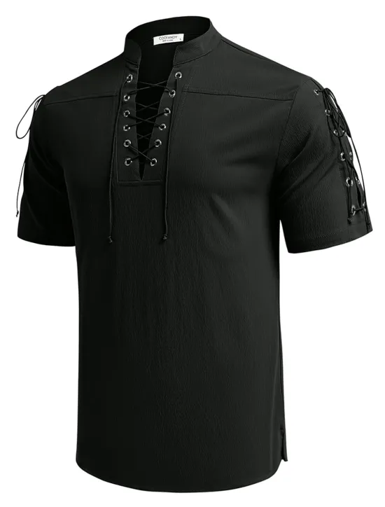 Outlet OUKU Men's Shirt Linen Shirt Casual Shirt Beach Shirt Plain Vacation Hawaiian Black White Blue Brown Short Sleeve Stand Collar Spring & Summer Clothing Apparel Basic