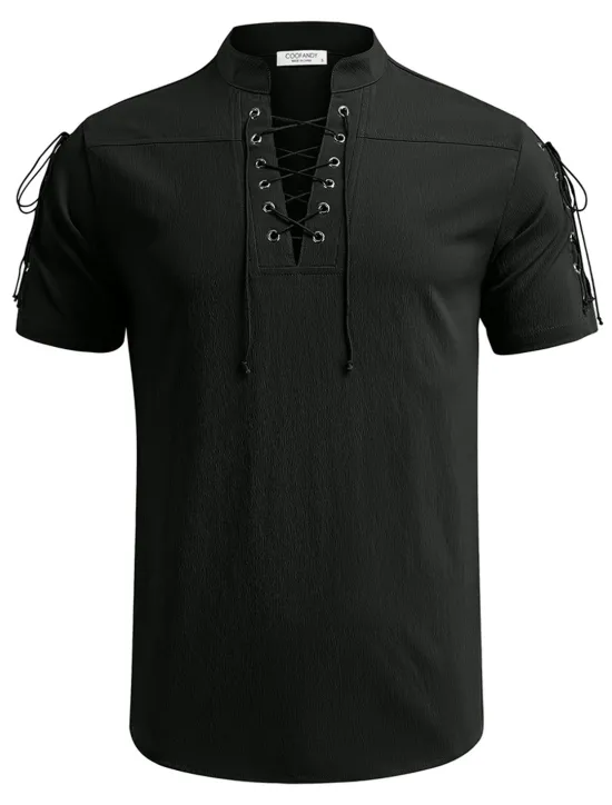 Outlet OUKU Men's Shirt Linen Shirt Casual Shirt Beach Shirt Plain Vacation Hawaiian Black White Blue Brown Short Sleeve Stand Collar Spring & Summer Clothing Apparel Basic