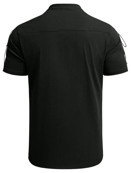 Outlet OUKU Men's Shirt Linen Shirt Casual Shirt Beach Shirt Plain Vacation Hawaiian Black White Blue Brown Short Sleeve Stand Collar Spring & Summer Clothing Apparel Basic