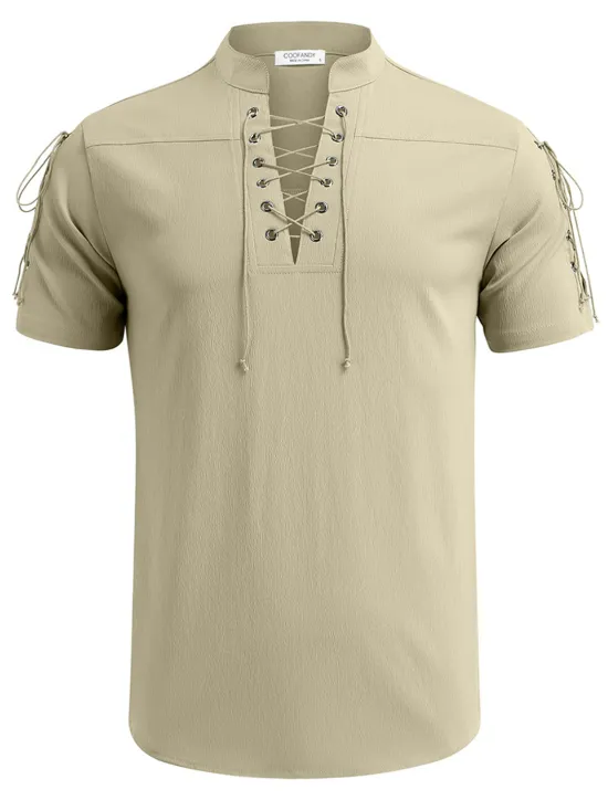 Outlet OUKU Men's Shirt Linen Shirt Casual Shirt Beach Shirt Plain Vacation Hawaiian Black White Blue Brown Short Sleeve Stand Collar Spring & Summer Clothing Apparel Basic