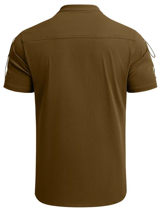 Outlet OUKU Men's Shirt Linen Shirt Casual Shirt Beach Shirt Plain Vacation Hawaiian Black White Blue Brown Short Sleeve Stand Collar Spring & Summer Clothing Apparel Basic