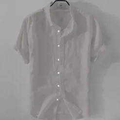 New OUKU Men's Shirt Linen Shirt Casual Shirt Cotton Shirt Plain Vacation Street Black White Pink Blue Short Sleeve Turndown Summer Clothing Apparel Button-Down