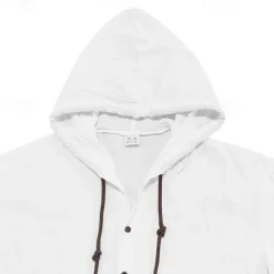 OUKU Men's Shirt Linen Shirt Casual Shirt Button Up Shirt Plain Vacation Street Black White Blue Khaki Short Sleeve Hooded Summer Clothing Apparel Adjustable Drawstring Hood