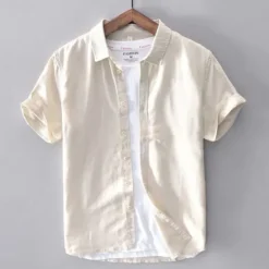 Best OUKU Men's Shirt Linen Shirt Casual Shirt Button Up Shirt Cotton Shirt Plain Vacation Street White Light Green Navy Blue Green Short Sleeve Turndown Summer Clothing Apparel Button-Down