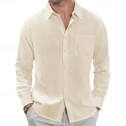 Clearance OUKU Men's Shirt Linen Shirt Casual Shirt Button Up Shirt Cotton Shirt Plain Vacation Hawaiian White Navy Blue Sky Blue Khaki Long Sleeve Lapel Spring Fall Clothing Apparel Pocket