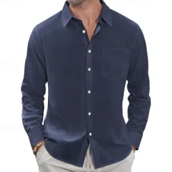 Clearance OUKU Men's Shirt Linen Shirt Casual Shirt Button Up Shirt Cotton Shirt Plain Vacation Hawaiian White Navy Blue Sky Blue Khaki Long Sleeve Lapel Spring Fall Clothing Apparel Pocket