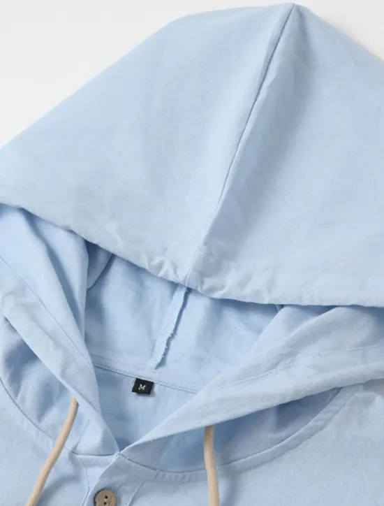 OUKU Men's Shirt Linen Shirt Calico Shirt Beach Wear Button Up Shirt Hooded Shirt Plain Casual Daily Black White Blue Green Long Sleeve Hooded Spring & Summer Clothing Apparel Buttons