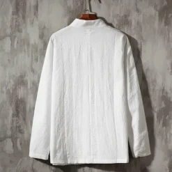 Outlet OUKU Men's Shirt Linen Shirt Chinese Collar Shirt Mandarin Collar Shirt Casual Shirt Cotton Shirt Plain Vacation Hawaiian Black White Navy Blue Beige Long Sleeve Grandad Collar Spring & Fall Clothing