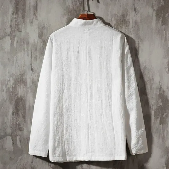 Outlet OUKU Men's Shirt Linen Shirt Chinese Collar Shirt Mandarin Collar Shirt Casual Shirt Cotton Shirt Plain Vacation Hawaiian Black White Navy Blue Beige Long Sleeve Grandad Collar Spring & Fall Clothing