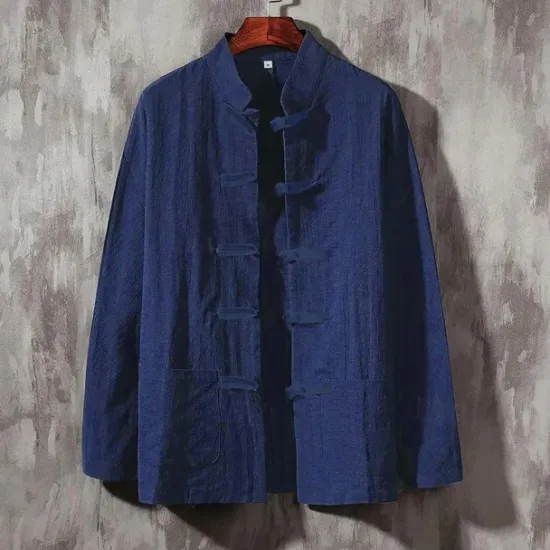 Outlet OUKU Men's Shirt Linen Shirt Chinese Collar Shirt Mandarin Collar Shirt Casual Shirt Cotton Shirt Plain Vacation Hawaiian Black White Navy Blue Beige Long Sleeve Grandad Collar Spring & Fall Clothing