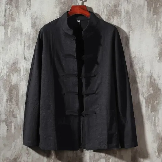 Outlet OUKU Men's Shirt Linen Shirt Chinese Collar Shirt Mandarin Collar Shirt Casual Shirt Cotton Shirt Plain Vacation Hawaiian Black White Navy Blue Beige Long Sleeve Grandad Collar Spring & Fall Clothing