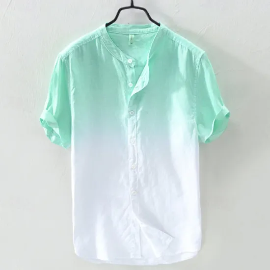 Sale OUKU Men's Shirt Linen Shirt Cotton Linen Shirt Chinese Collar Shirt Mandarin Collar Shirt Summer Shirt Gradient Vacation Street Yellow Orange Green Light Blue Short Sleeve Grandad Collar Summer Clothing