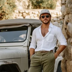 New OUKU Men's Shirt Linen Shirt Cotton Linen Shirt White Cotton Shirt Summer Shirt Beach Shirt Plain Vacation Hawaiian White Light Green Blue Long Sleeve Lapel Spring & Fall Clothing Apparel