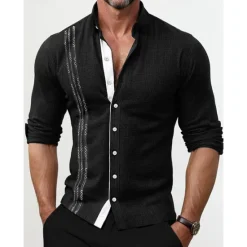 Discount OUKU Men's Shirt Linen Shirt Embroidered Button Up Shirt Casual Shirt Summer Shirt Beach Shirt Black White Pink Long Sleeve Standing Collar Spring & Summer Casual Daily Clothing Apparel Embroidered